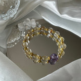 Golden Rutilated Quartz & Amethyst Wealth and Healing Bracelet