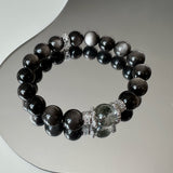 Silver Obsidian & Green Phantom Quartz Healing Bracelet