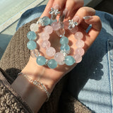 Natural Aquamarine & Moonstone Bracelet with Clear Quartz for Energy Cleansing