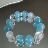 Natural Aquamarine & Moonstone Bracelet with Clear Quartz for Energy Cleansing