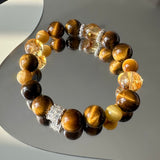Golden Tiger's Eye & Black Tiger’s Eye Bracelet with Yellow Tower Quartz for Strength & Protection