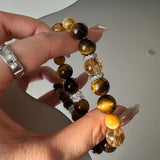 Golden Tiger's Eye & Black Tiger’s Eye Bracelet with Yellow Tower Quartz for Strength & Protection